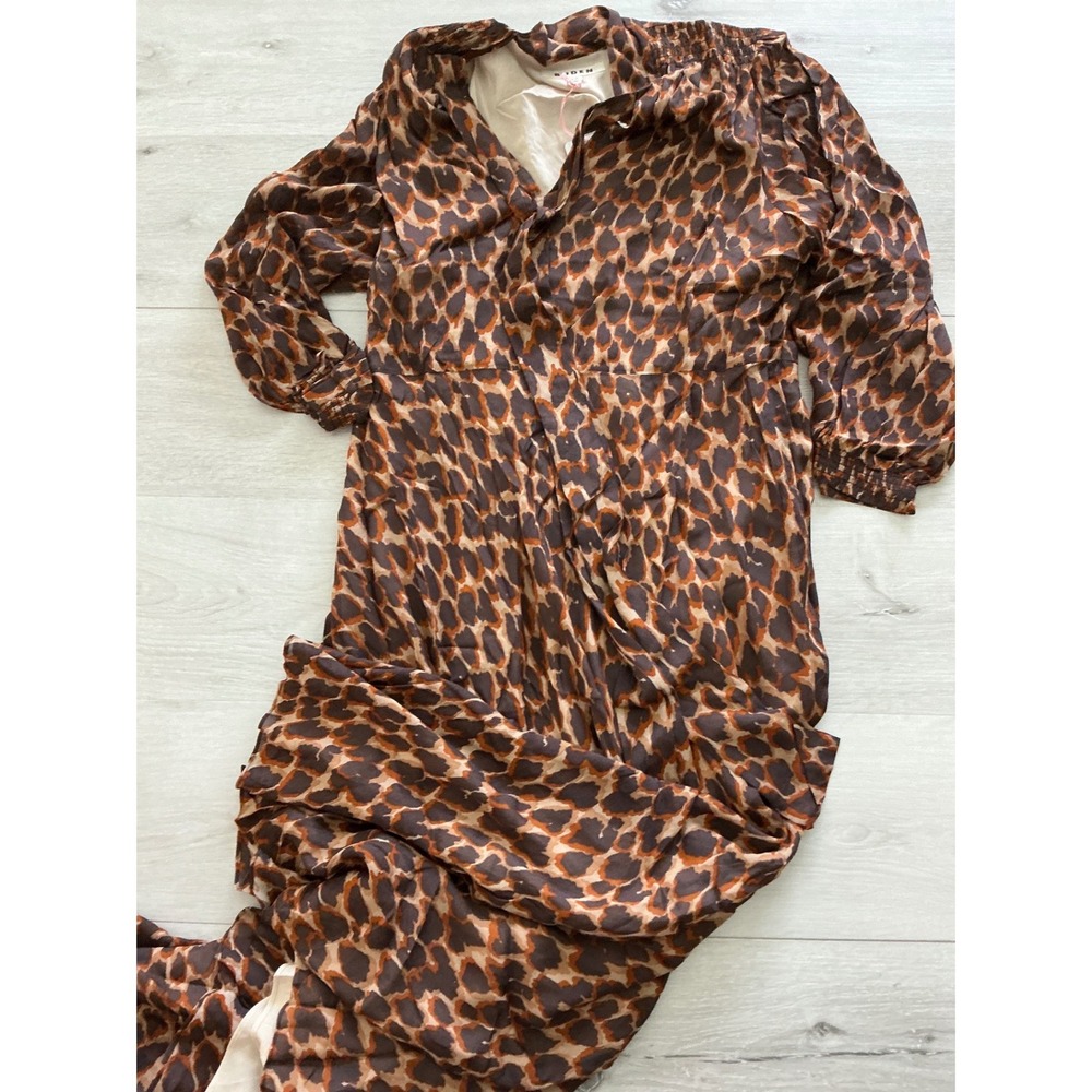 Boden Brooke Tie Neck Tea Dress Leopard Print Maxi Dress Brown 12R New With Tags - Picture 11 of 11